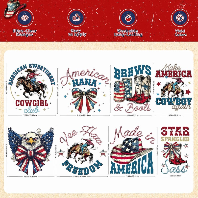 Tintnut American Flag DTF Transfers Ready to Press Vintage Iron on Transfers-20 Sheets Independence Day Iron on Decals for T-Shirts Clothing Heat Transfer Iron on Stickers for Canvas Bag Design - Image 3